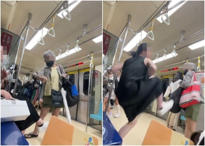 曾姓婦人逼讓座,結果被年輕男乘客一腳踹飛。(圖/翻攝自Threads@queen7_910)
